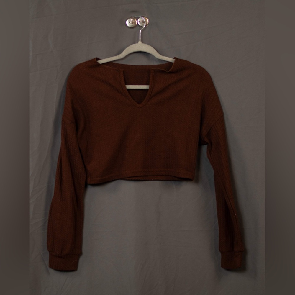 Brown Cropped Long Sleeve Shirt